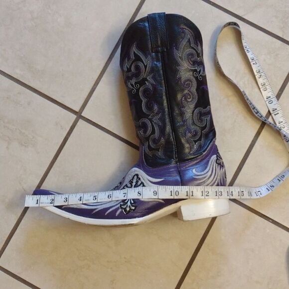 Aguila Real Botas Vaquera Boot leather Point toe western silver cross purple - Picture 2 of 16